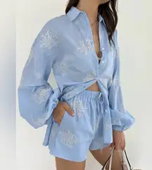 Commense Plant Embroidery Casual Shorts Set size M