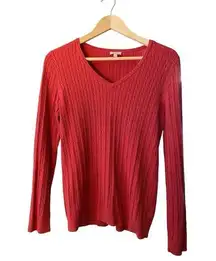 Talbots  V-Neck Cotton Pullover Sweater sz M Dark Pink Long Sleeve Lightweight