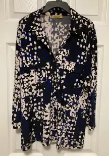 Peck & Peck Black Abstract Print V Neck Button Down Long Sleeve Shirt
