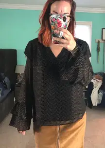 NWT A New Day Blouse | Black & Gold Thread | Bell Sleeves |‎ Size Small