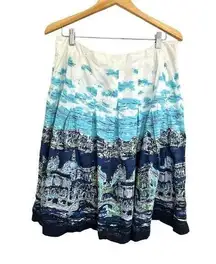 Talbots Size 18 Pleated Skirt Venice Italy Print Cotton A Line European Artist