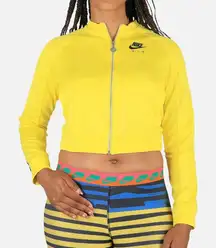 Nike Air Plus Size Yellow Full Zip Cropped Track Jacket‎ Logo Sleeve Athleisure