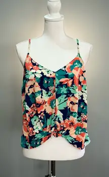 Navy Lush Floral Knotted Front Tank Size L EUC