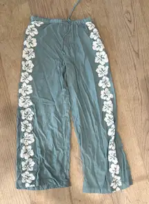 Rip Curl Hibiscus mid blue pants wide leg drawstring XS