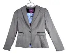 Savile Row Blazer Women Small Black Brown Houndstooth‎ Elbow Patch Career