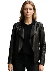 MACKAGE BLACK LEATHER OPEN FRONT MOTO BIKER JACKET XXS