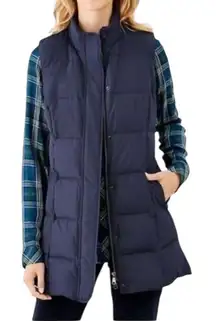 J. Jill Women’s Size M Longline Down Puffer Vest Navy Blue Warm Winter Layer