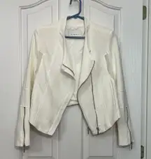 BLANK NYC  White Asymmetrical Double Zipper Moto Jacket Anthropologie XS Crop