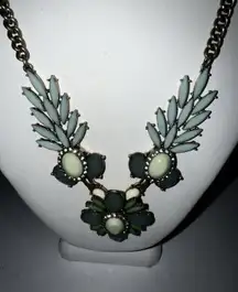 Lulu Frost for J.Crew Statement Necklace Sage Green Crystal‎ Brass Tone