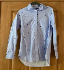 Lands End Women’s Oxford Shirt Bee Pattern Blue XS