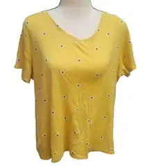 Croft & Barrow Women's V- Neck Tee Shirt Top PXL - Yellow Daisy Dot 100% Cotton