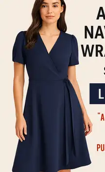 Andrea Navy Wrap. Work to Cocktail Dress. Size: M/L