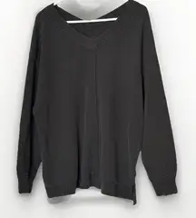 Aerie Oversized Wonder Waffle Knit Pullover Womens Medium Black Cozy Lounge