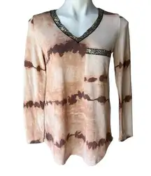 NWT, 7th Ray V-Neck Long Sleeve Sweater, Mocha Tie Dye, Sz S