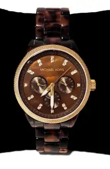 Michael Kors “Jet Set” Tortoise Shell Gold Diamond Chronograph Watch MK5038