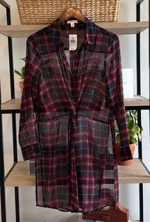 NWT Buckle Sandy & Sid Plaid Summer Drape Button Front Blouse Top, M