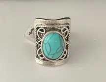 Turquoise Silvertone Ring Native Style Blue Fashion Rings Gemstone Plated Navajo