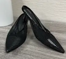 Pretty Little Thing Mesh Point Toe Kitten Heel Mule Sandals