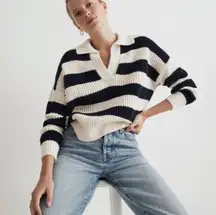 Madewell Waffle Knit Striped Sweater Navy White Size XS
