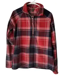 Eddie Bauer Women's Plaid Fleece 1/4 Zip Pullover Top Medium Outdoor Lumberjane