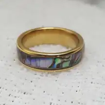 18k Gold Tone Abalone Shell Ring Band