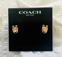 Coach  Rose Quartz Signature C Gold Plated Stud Earrings NEW