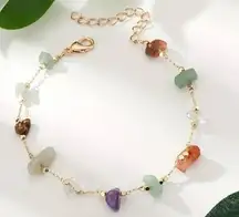 Bohemian 14K Plated Natural Stones Beaded Ankle Bracelet