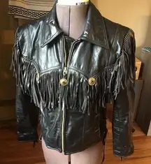 Size M//Vintage 80s Leather Concho Fringe Jacket