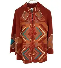 Coldwater Creek Aztec Pattern Sweater Womens Size XS Rust Turquoise
