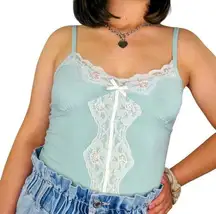 Y2k Rave Baby Blue Lace Cami Coquette Small Vintage Glam