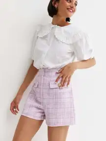 New‎ Look Purple Check Bouclé High Waist Shorts Tweed Style Size 8 Purple Plaid