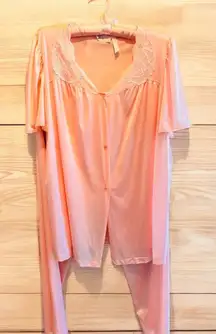 Vintage Vanity Fair Womens Petal Pink Nylon 2 Pc Pajama Set XL Top Pants