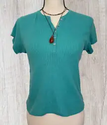 teal henley ribbed tee