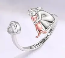 Women’s Stainless Steel Silver Dog Lover “Always with You” Adjustable Ring 7-9