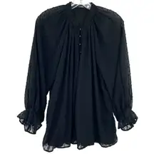 CBR Black Swiss Dot Blouse Peasant Sheer Long Sleeve Ruffle Whimsigoth
