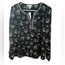 Christopher and Banks White Black Floral Attached Tank Peasant Top Small Flaw