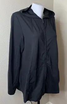 Pure Jill Fit Full Zip Black Hood Womens Sz Medium Coat Athletic Jacket Pockets