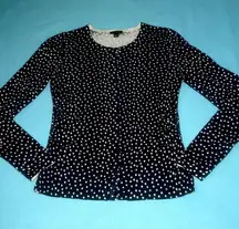 ANN TAYLOR silk blend long sleeve button up dark navy lightweight sweater size S