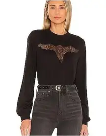 Cami NYC Adalynn Jersey Top Black Front Sheer Lace Panel Long Sleeves Revolve XS