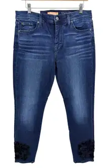 7 For All Mankind b(air) High Waist Ankle Skinny Jeans Blue Velvet Floral 32