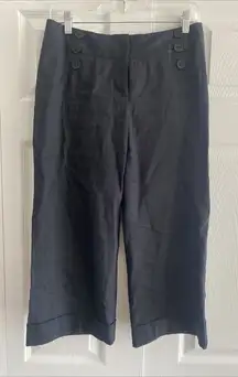 Classiquest Entier Nordstrom Navy Linen Blend Dress‎ Pants Size 2 Wide Leg Crop