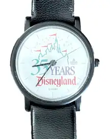 ⭐️ Vintage Disneyland 35 Yrs Black Lotus Quartz Unisex Black Classic Wrist Watch