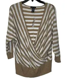 New York & Company Knitted Sweater Shrug Striped 3/4 Sleeve Women Size Large NWT