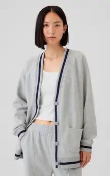 Gap Vintage Soft Oversized Cardigan Gray Sweater Navy Trim Button Down Cozy NWT
