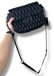 Badgley Mischka NWT Black Quilted Vegan Leather Mini Messenger Crossbody Bag