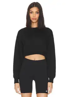 Alo Yoga Devotion Black Cropped Long Sleeve Crewneck Sweatshirt Small