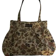 Longaberger Autumn Path Cream Brown Fall Print Small Gathered Bag