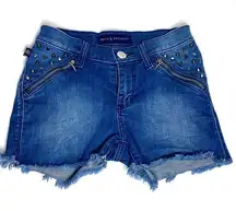 Studded Rhinestone Raw Hem Cutoff Denim Shorts Blue Size 0