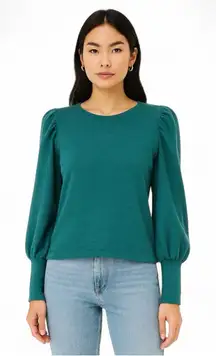 Leith Teal Puff Sleeve Crewneck Sweater XS