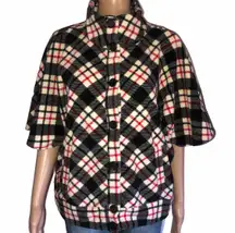 Plaid Buttoned Fleece Cape